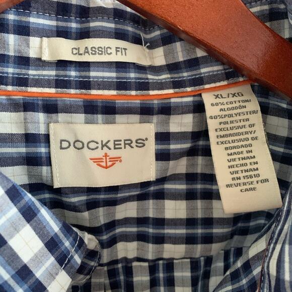 NWT Docker's Men Classic Fit Plaid Check Shirt Blue Hues XL - Picture 3 of 11